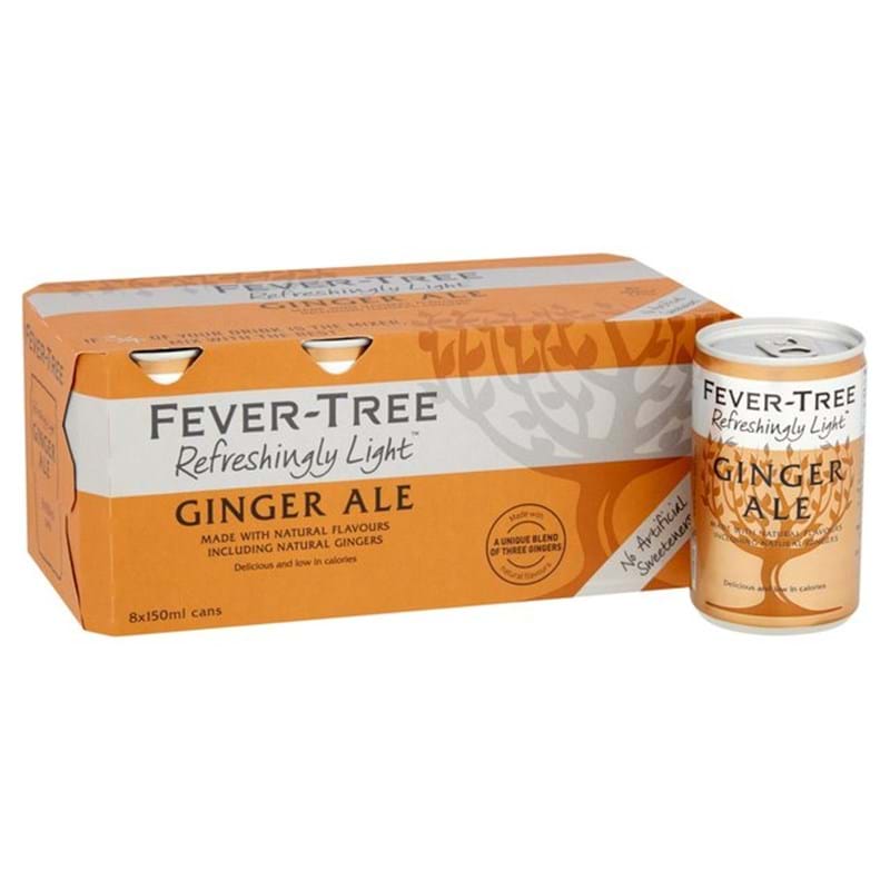 FEVER TREE Refreshingly Light Premium Ginger Ale PACK x 8 Cans (150ml) GF/DF/VEG/VGN Image