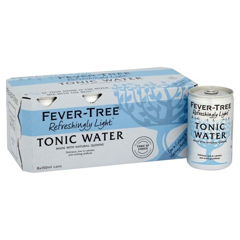 FEVER TREE Refreshingly Light Indian Tonic Water PACK x 8 Cans (150ml) GF/DF/VEG/VGN Image