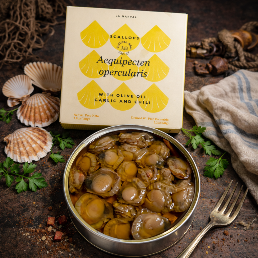 LA NARVAL 'Aequipecten Opercularis' Premium Galician Scallops in Olive Oil w/Garlic & Chilli EACH (110g) Image