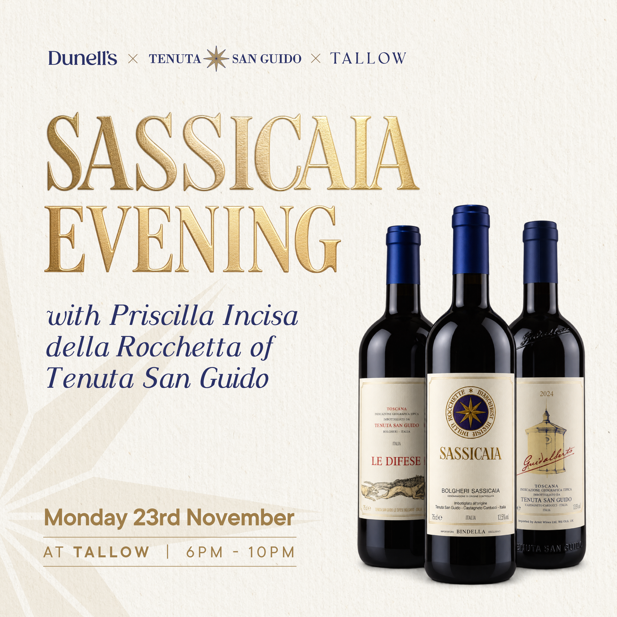 Sassicaia Evening with Priscilla Incisa della Rocchetta of Tenuta San Guido - at Tallow - Monday 23rd November Image