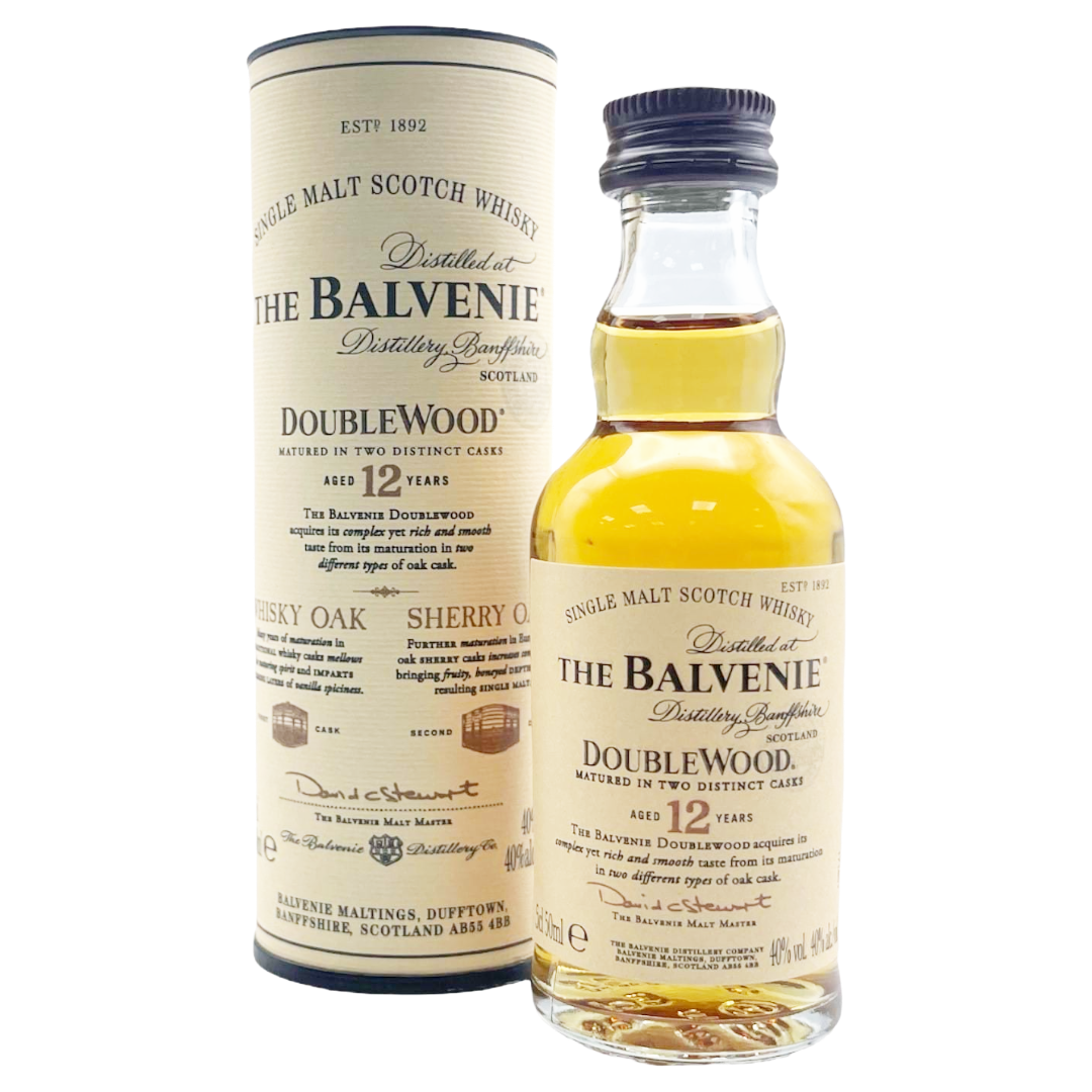 BALVENIE 12 Year Old DoubleWood Speyside Malt MINIATURE (5cl) 40%abv Image