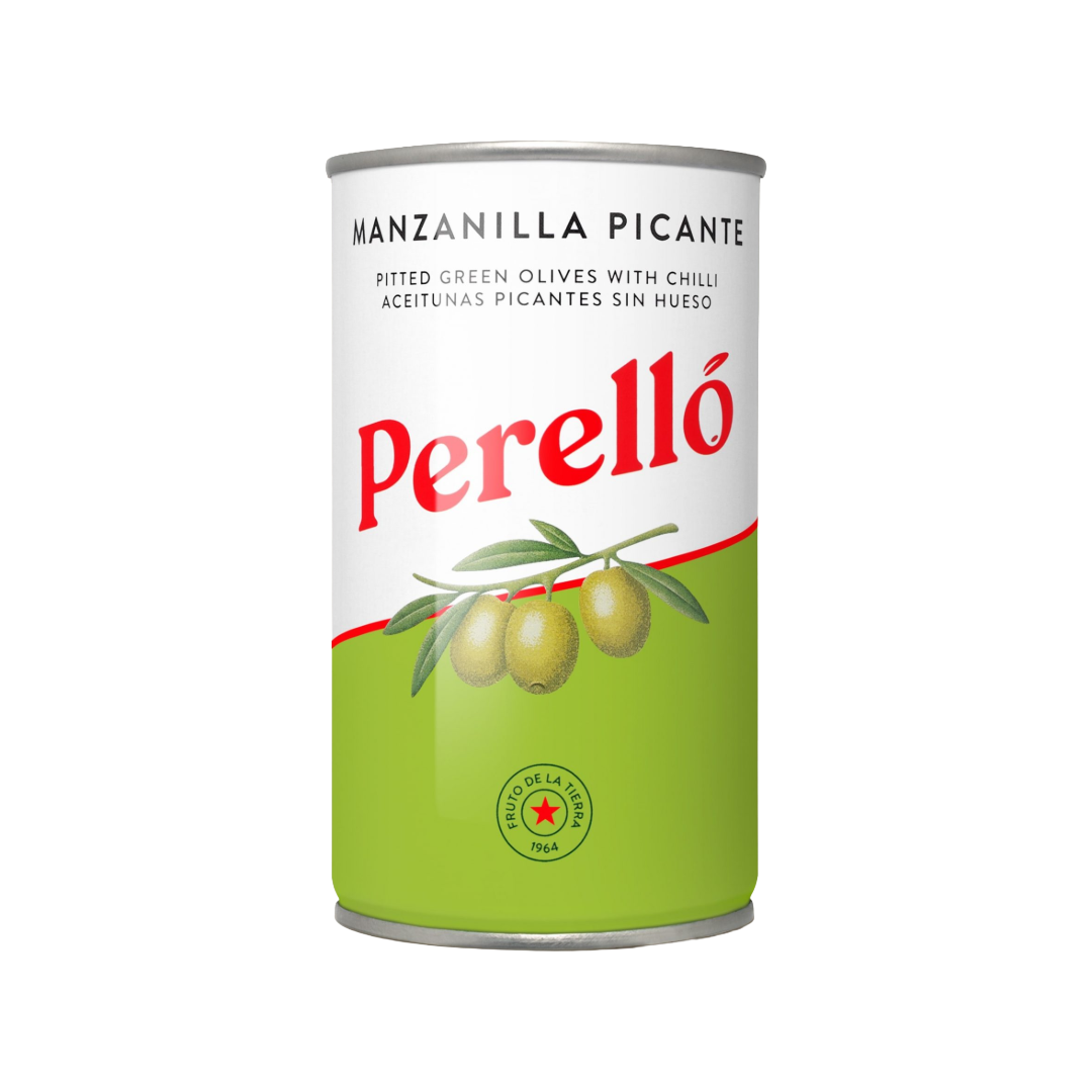 PERELLO Manzanilla Picante Pitted Olives 350g Can (150g Drained) VGN/GF Image