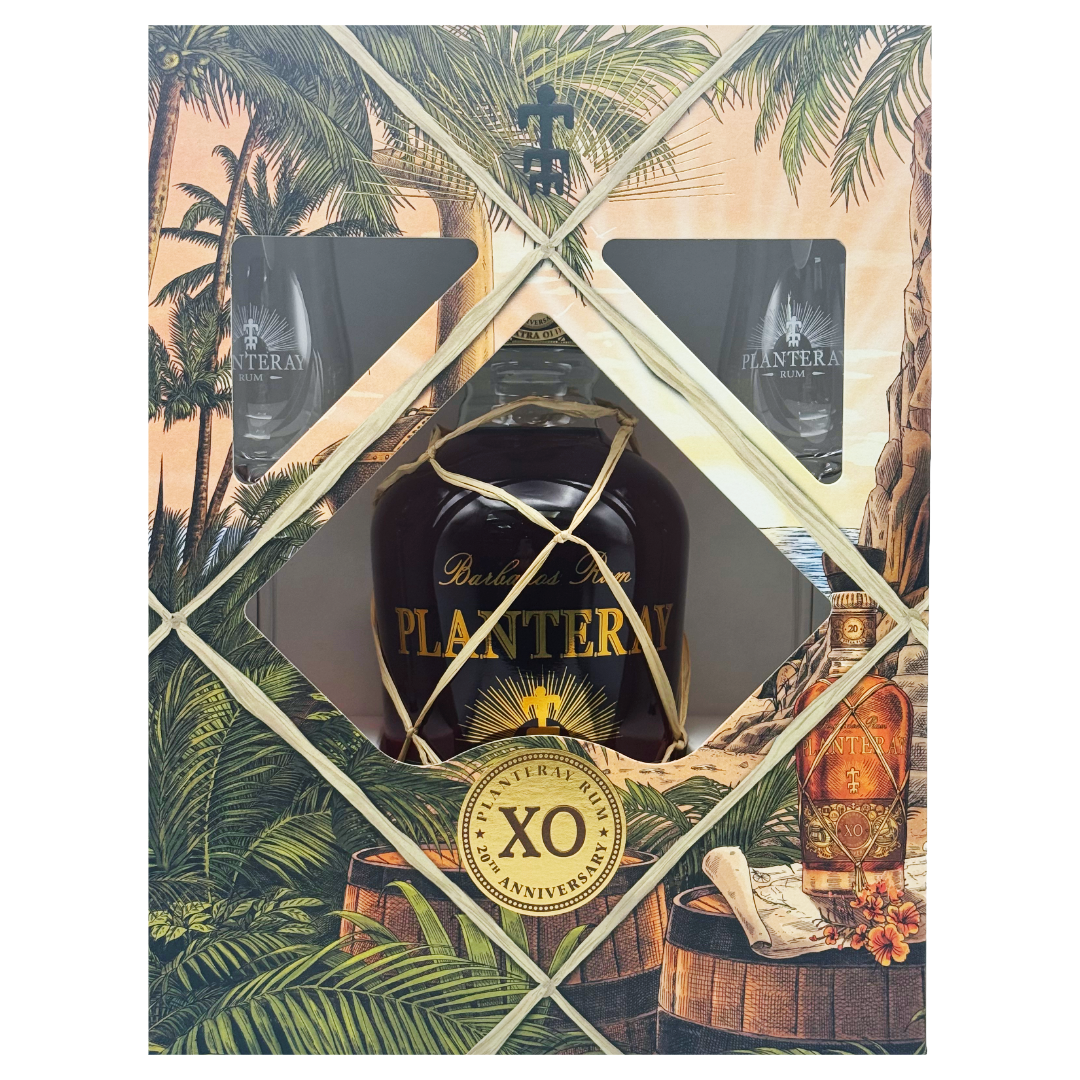 PLANTERAY RUM Barbados XO '20th Anniversary' Barbadian Rum Gift Pack with 2 Glasses (70cl) 40%abv Image