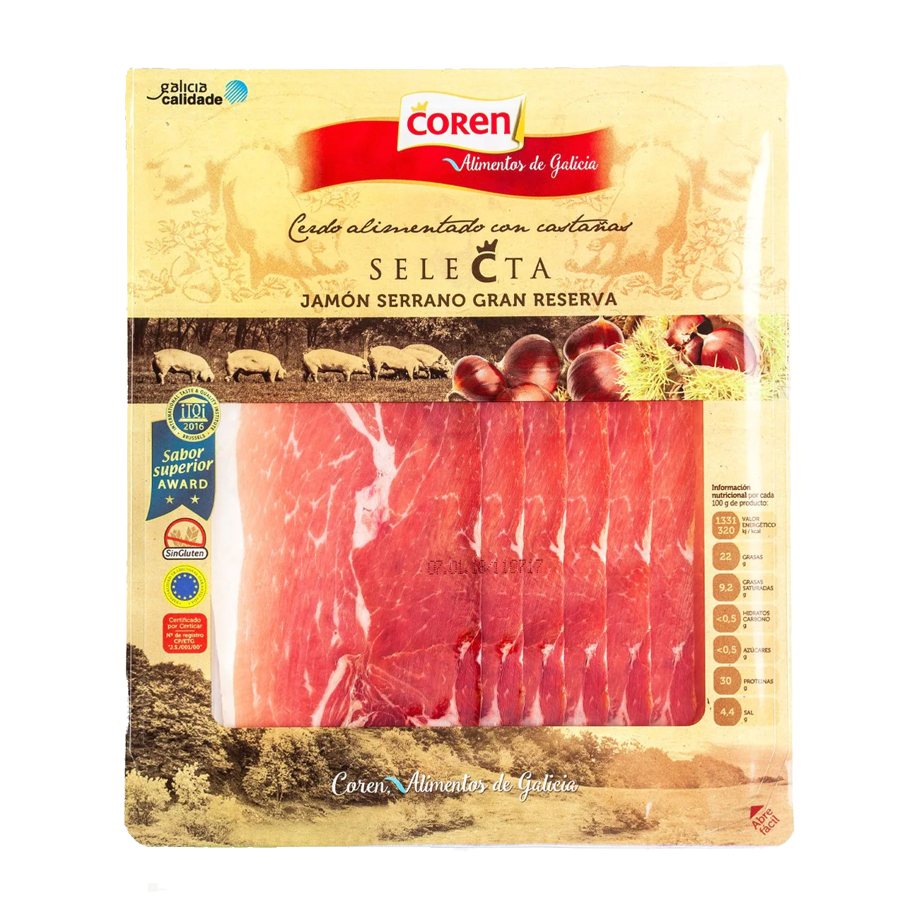 COREN/CASTRO Iberico/Serrano Ham Slices - Galicia, Spain 100g Pack Image