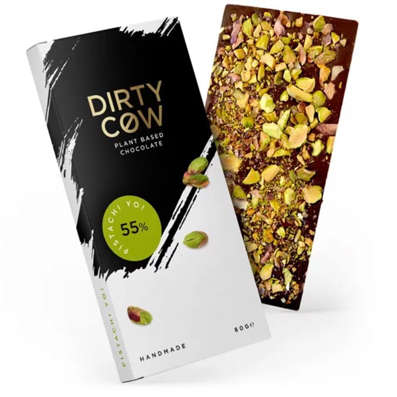 DIRTY COW Pistachi Yo! 55% Plant Based Handmade Chocolate - 80g Bar Image