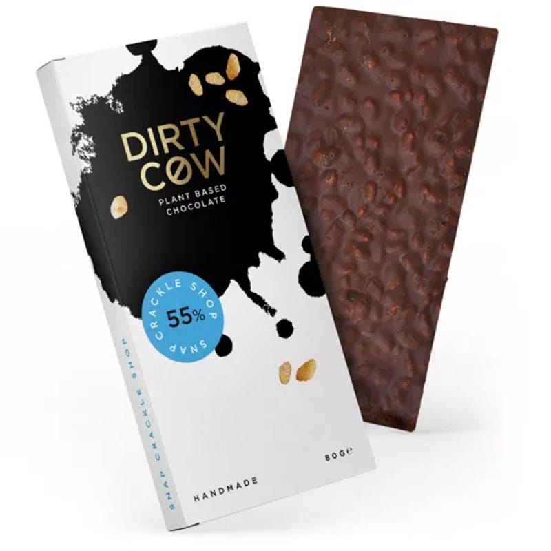 DIRTY COW Snap Crackle Shop 55% Plant Based Handmade Chocolate - 80g Bar (rtc) Image