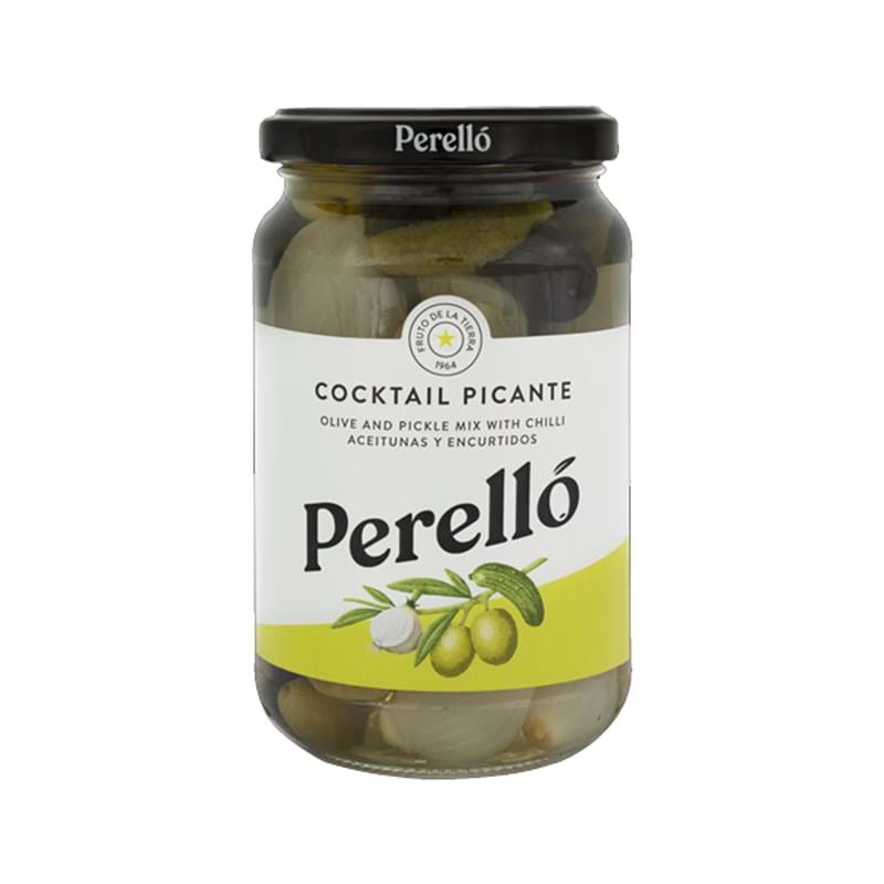 PERELLO Cocktail Picante Olive & Pickle Mix with Chilli 180g Jar Image