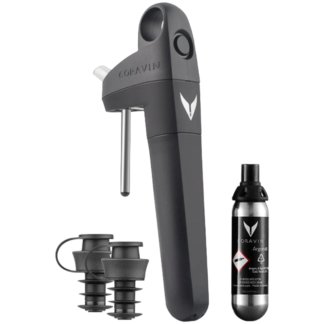 CORAVIN Pivot Black (Noir) Wine Preservation System Pack with two Stoppers & Pure Capsule Each (112309) Image
