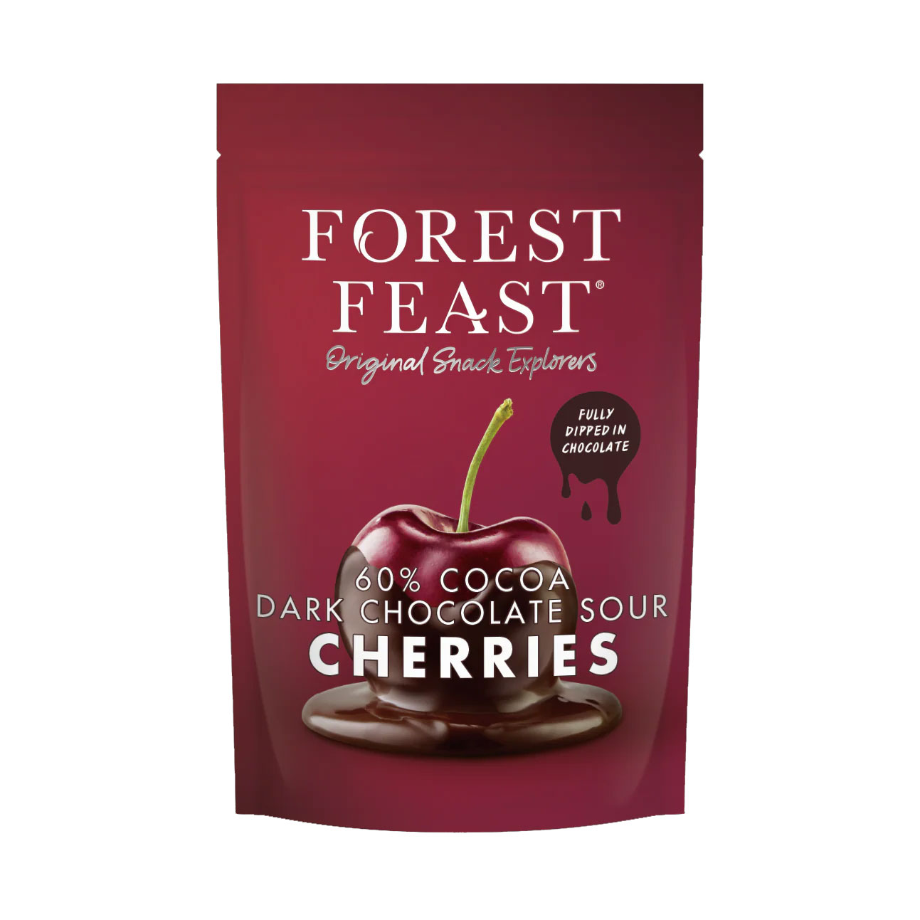 FOREST FEAST Dark Chocolate Sour Cherries (Gluten Free) 60% Belgian Chocolate 120g Bag VGN/GF Image