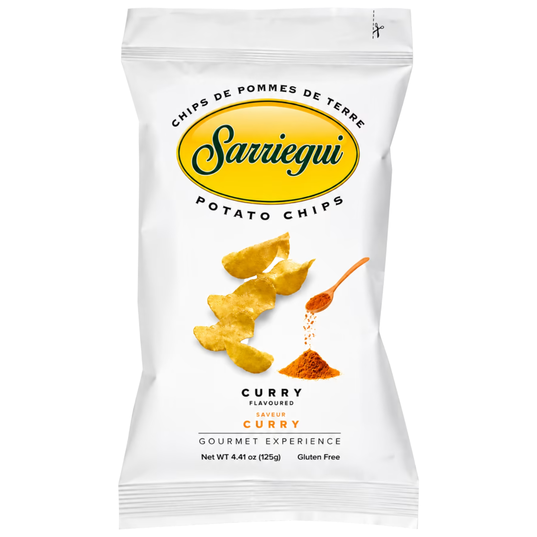 SARRIEGUI Curry Flavoured Premium Crisps from San Sebastian 125g Bag GF Image