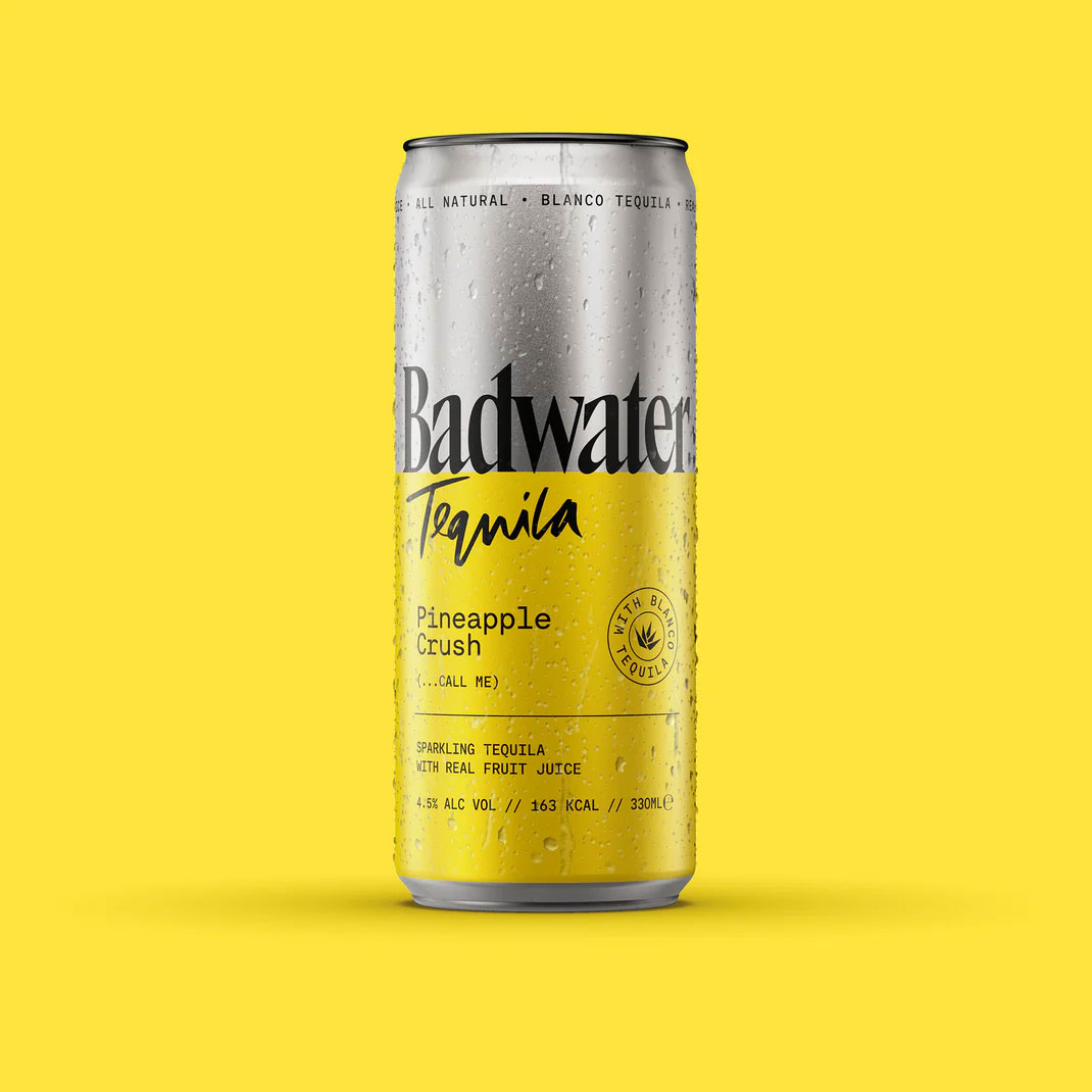 BADWATER TEQUILA Pineapple Crush (...Call Me) Sparkling Tequila with Real Fruit Juice CAN (330ml) 4.5%abv Image