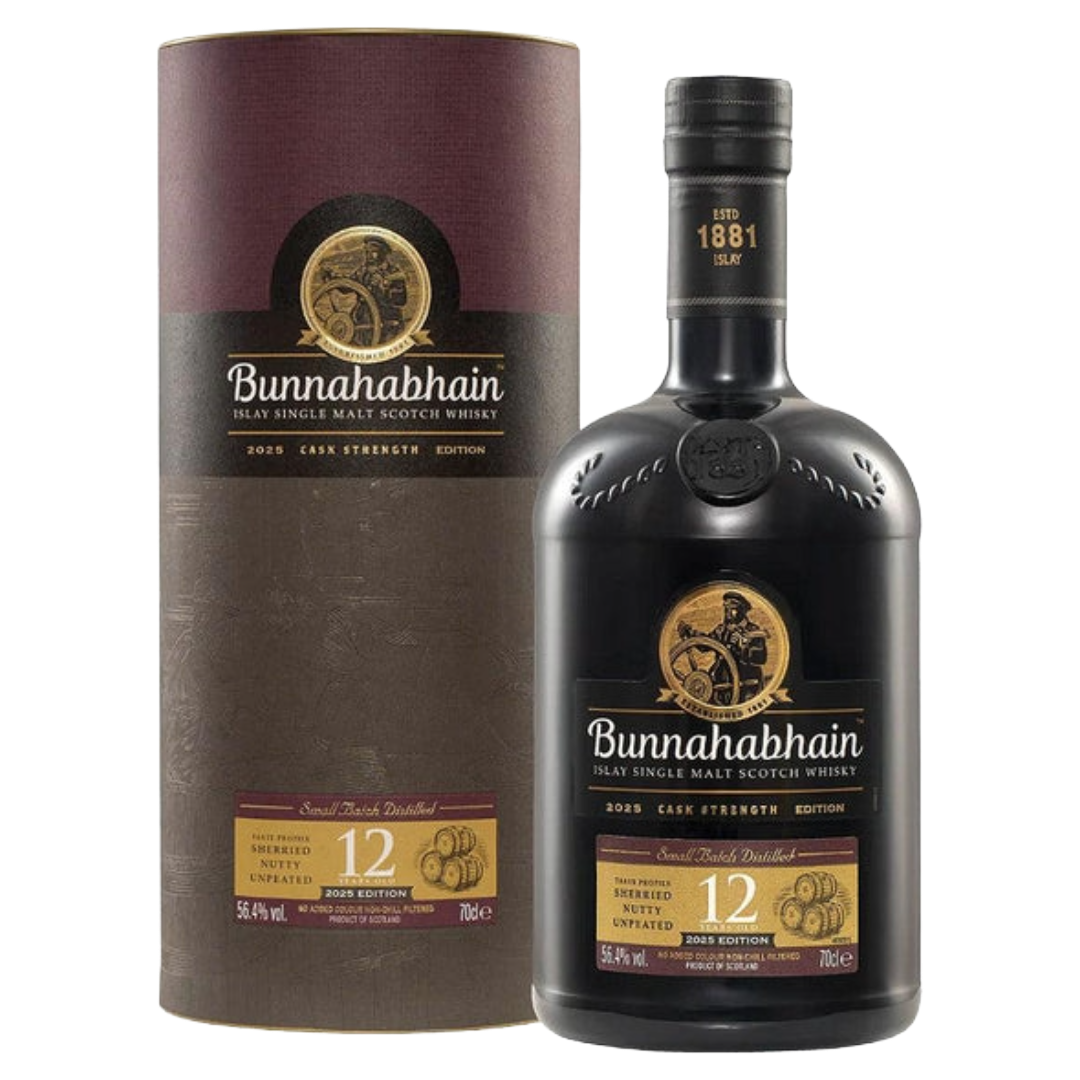 BUNNAHABHAIN 12 Year Old 'Cask Strength' (2025 Release) Unpeated Isle of Islay Single Malt Bottle (70cl) 56.4%abv Image