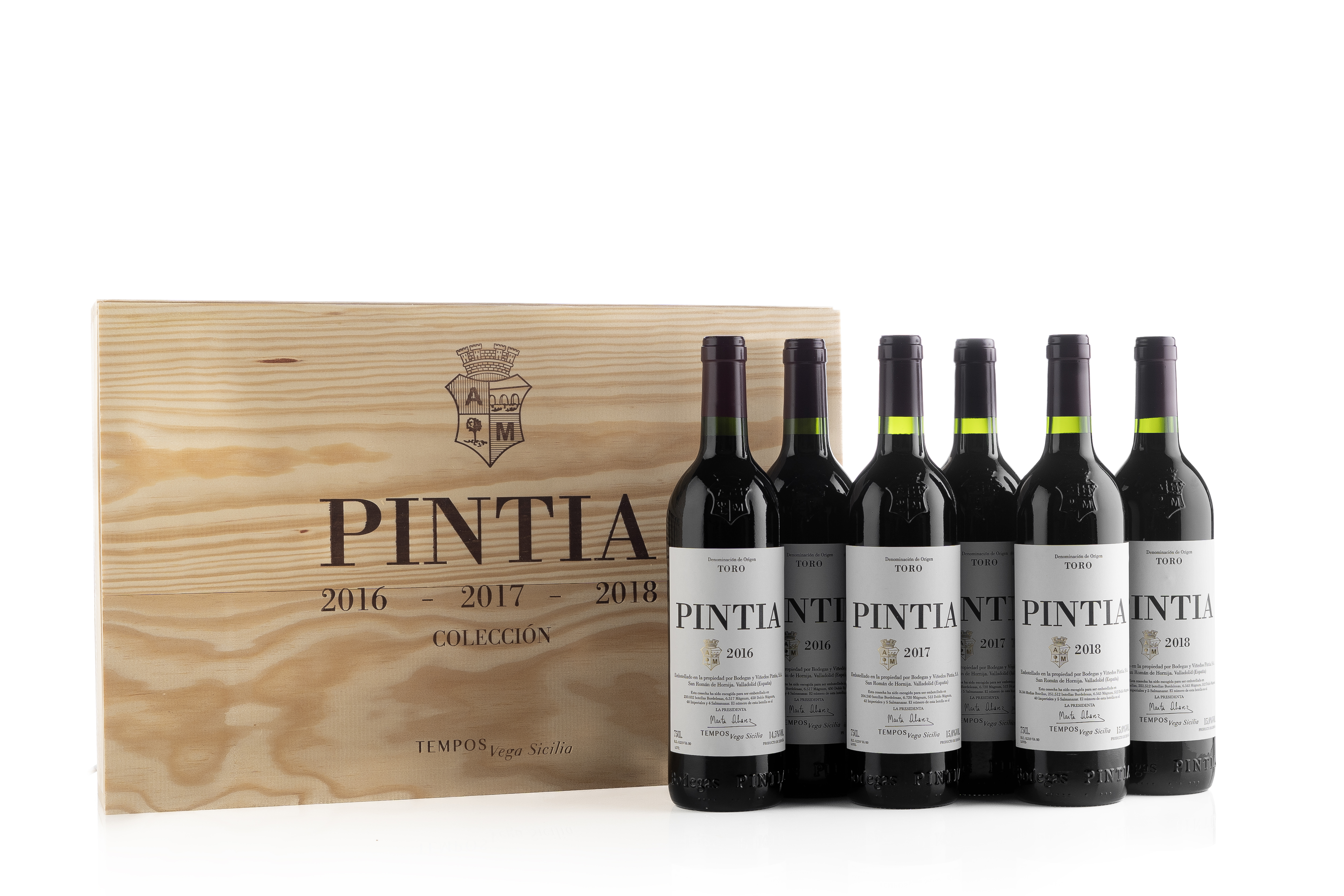PINTIA Tempos Vega Sicilia Limited Edition Mixed Case 2 each of 2016-2017-2018 Wooden Case x 6 Bottles Image