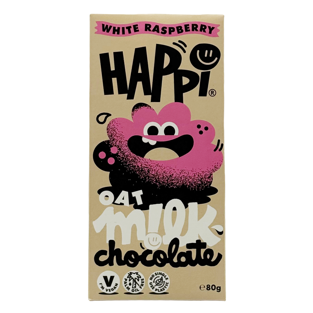 HAPPi White Oat M!lk Chocolate Bar 'White Raspberry' (80g) EACH VGN Image