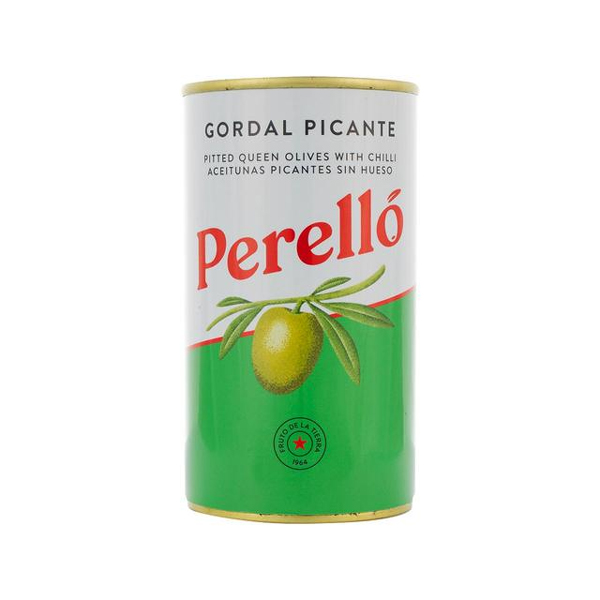 PERELLO Gordal Picante Pitted Olives 350g Can (150g Drained) (£1.55/100g) Image