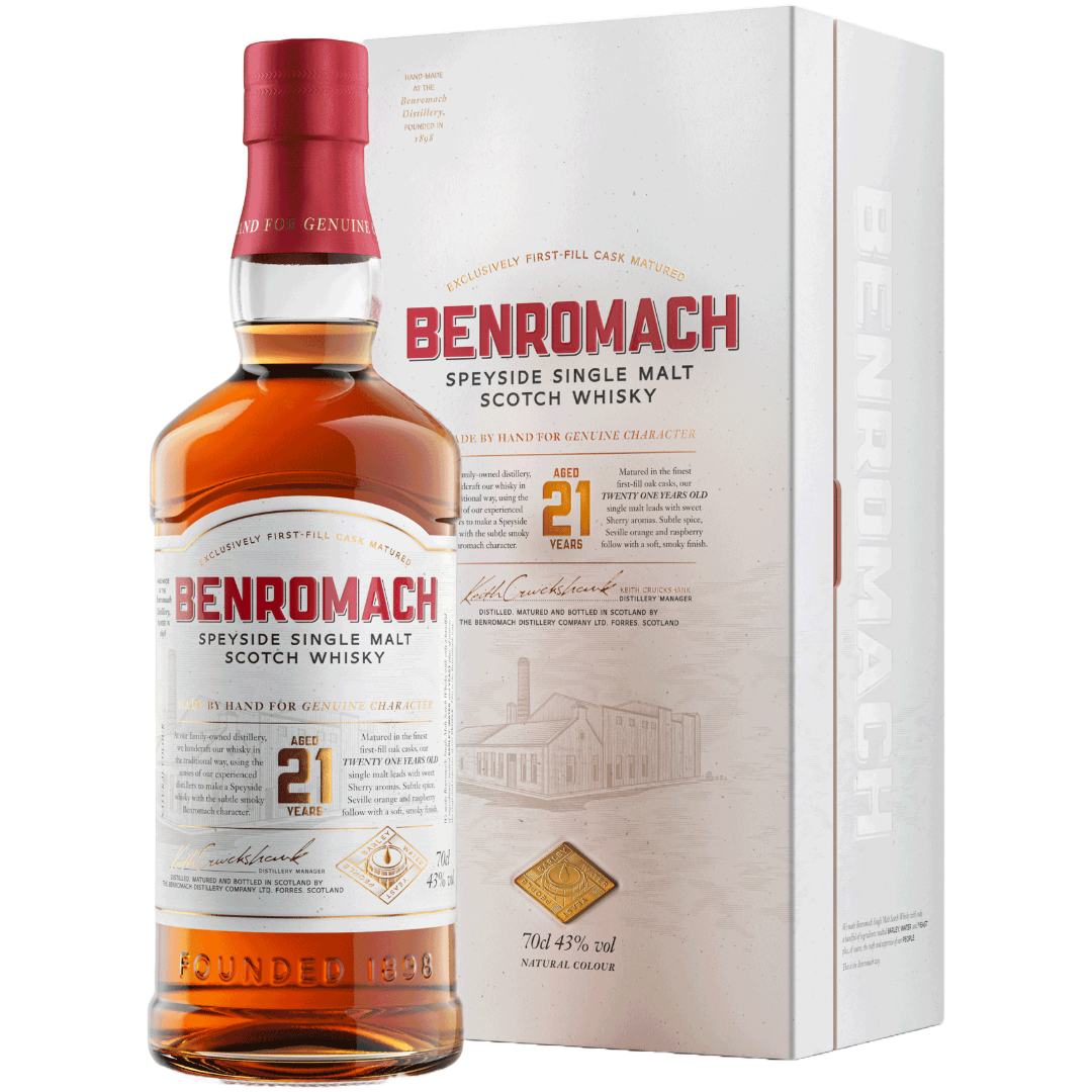 BENROMACH 21 Year Old Sherry Matured Speyside Single Malt Scotch Bottle (70cl) 43%abv Image
