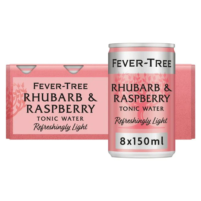 FEVER TREE Refreshingly Light Rhubarb & Raspberry Tonic Water PACK x 8 Cans (150ml) GF/DF/VEG/VGN Image