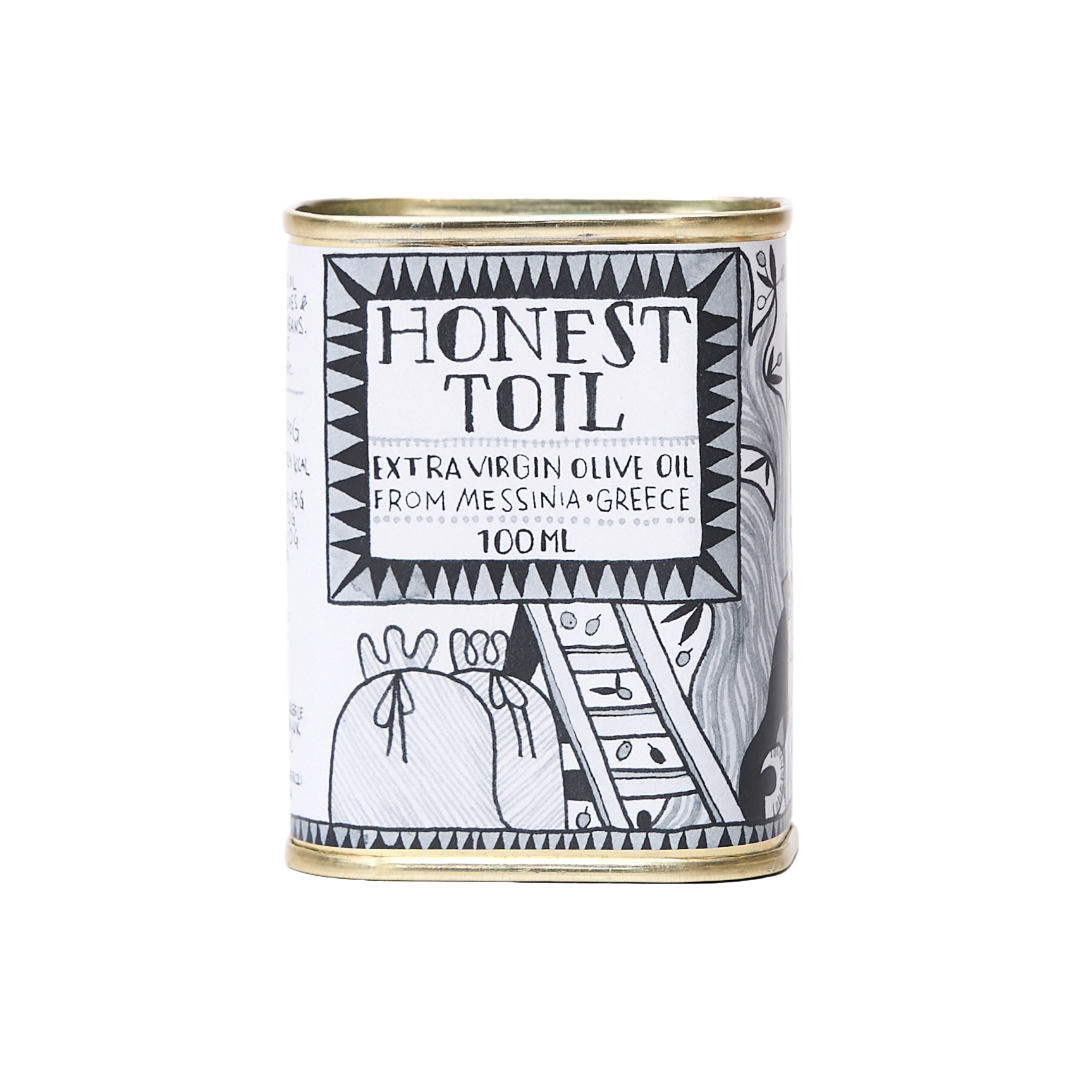 HONEST TOIL Extra Virgin Olive Oil from Messina, Greece Mini Tin (100ml) (Christmas) Image
