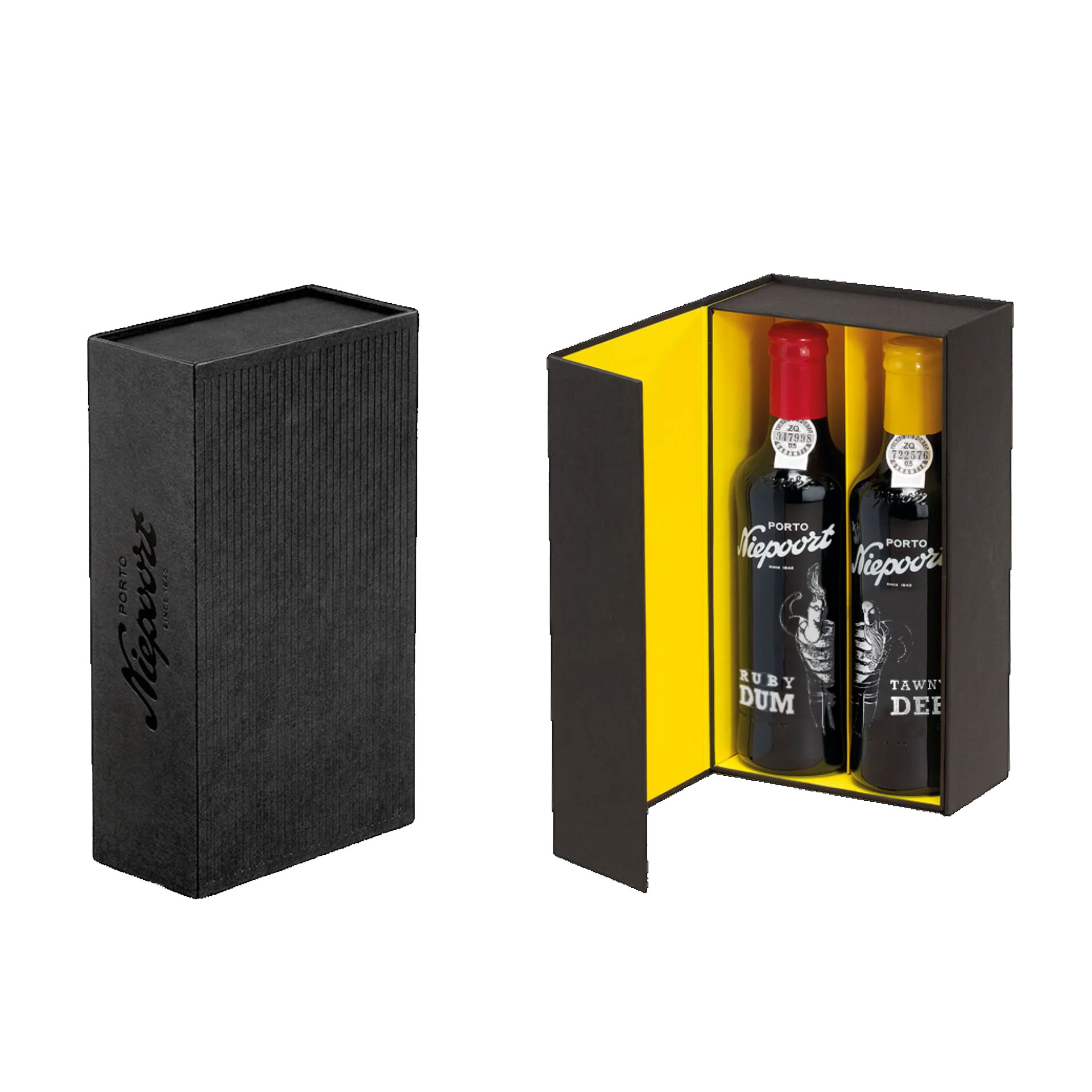 NIEPOORT Ruby Dum & Tawny Dee Port Half Bottle Gift Set 2 x Halves in Black Presentation Box Image