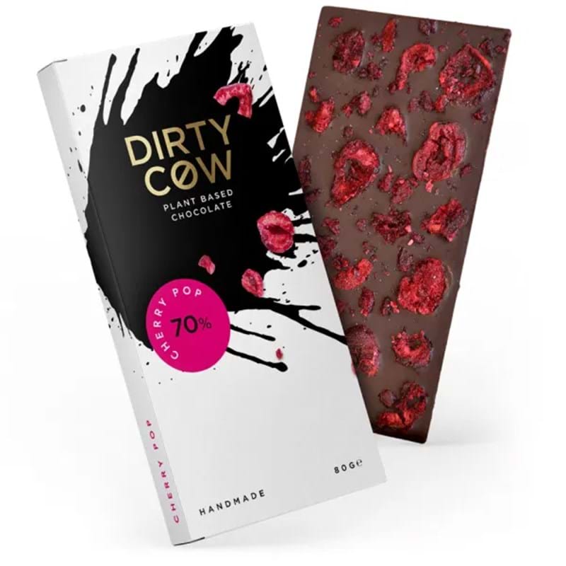 DIRTY COW Cherry Pop 70% Plant Based Handmade Chocolate - 80g Bar (rtc) Image