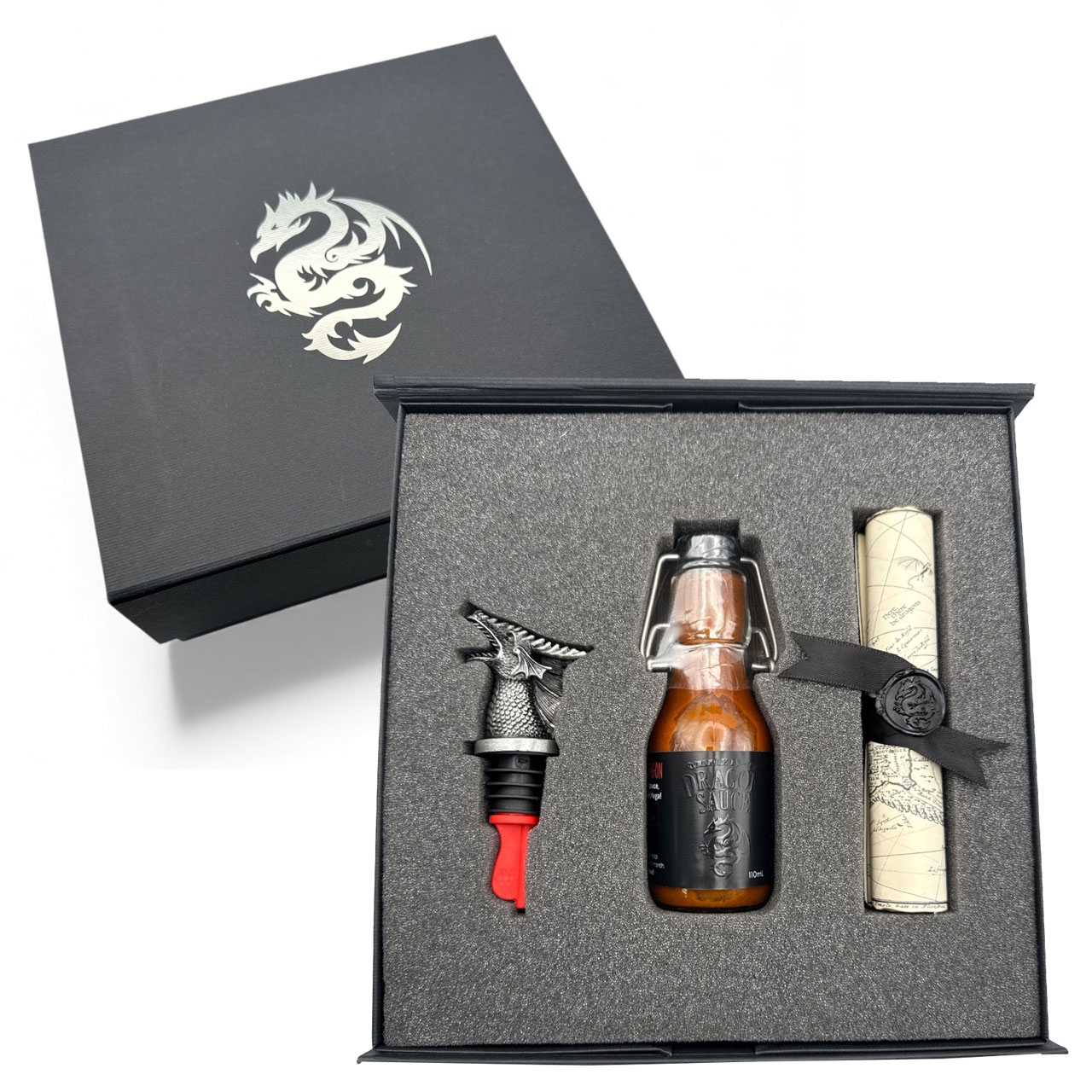 DRAGON SAUCE Black Dragon 'Triple Hot' Spicy Chilli Hot Sauce LIMITED EDITION PRESENTATION BOX (Made in Jersey) Image