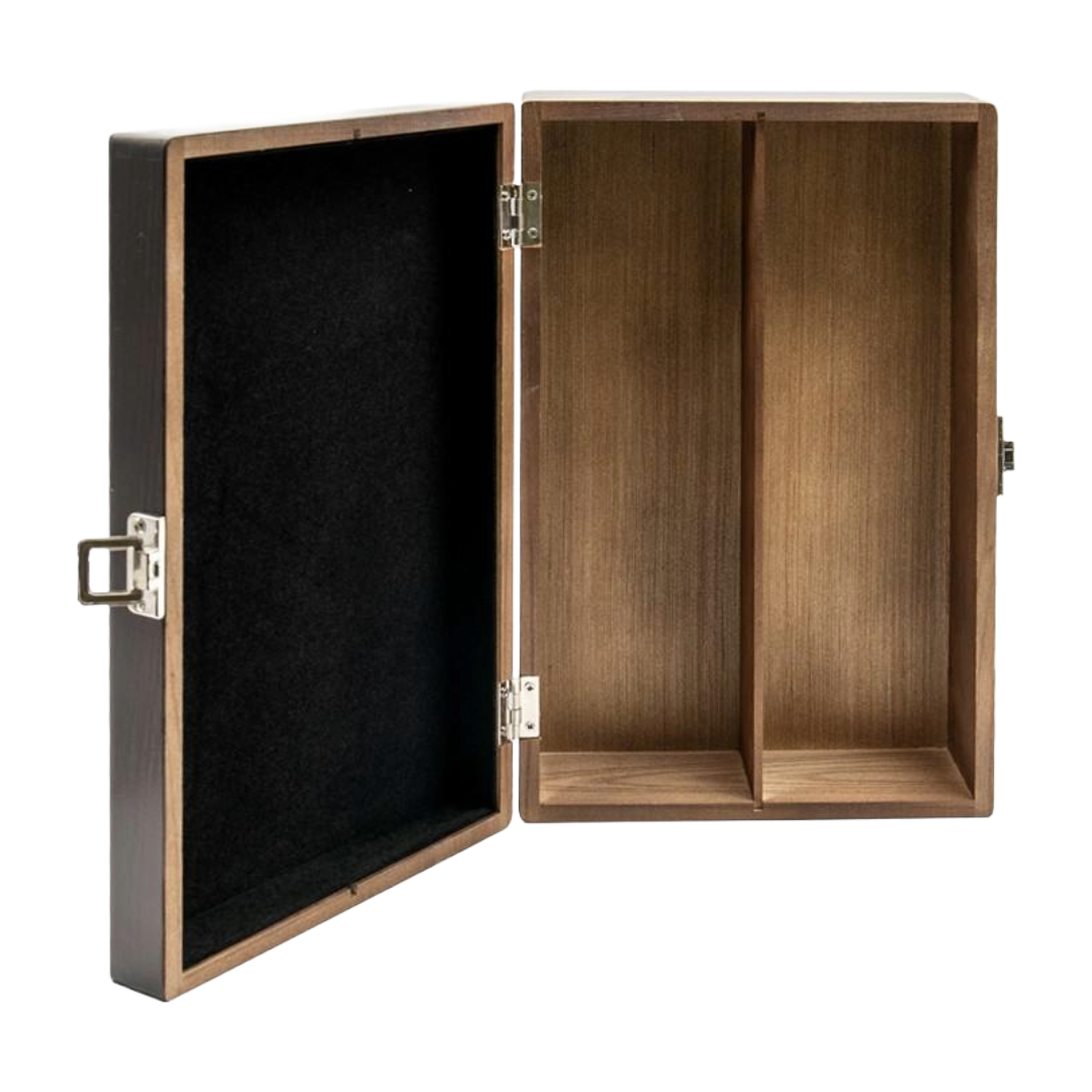 2 Bottle Luxury Elm Wooden Gift Box with Hinged Lid and Black Velvet Lining Each (WLH2N) Image