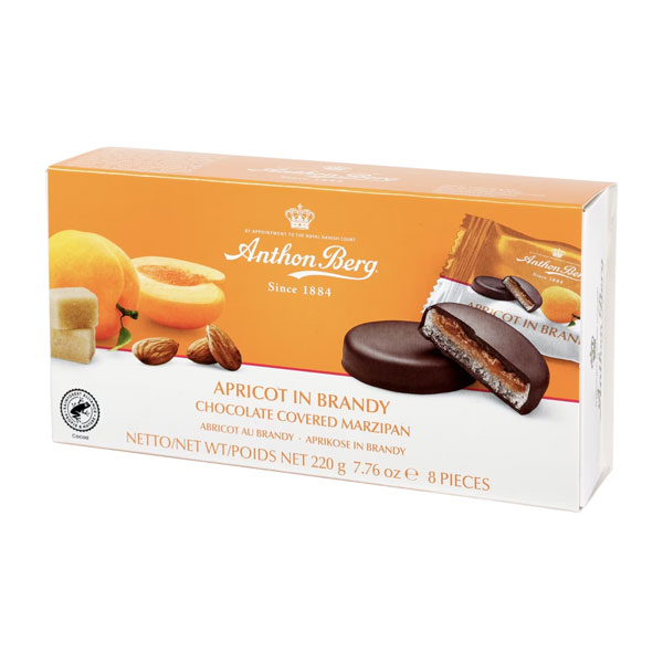 ANTHON BERG Apricot in Brandy Marzipan Chocolates 220g Pack Image
