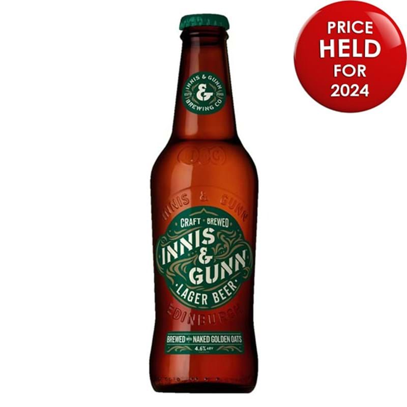 INNIS & GUNN Craft Brewed Scottish Lager Beer (Super Styrian & Styrian Goldings Hops) CASE x 24 Bottles (330ml) 4.6%abv Image