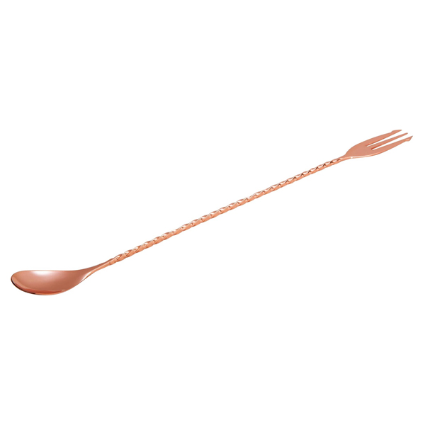 BEAUMONT TM Copper Plated 30cm Mezclar Cocktail Spoon With Fork Each (3679) Image