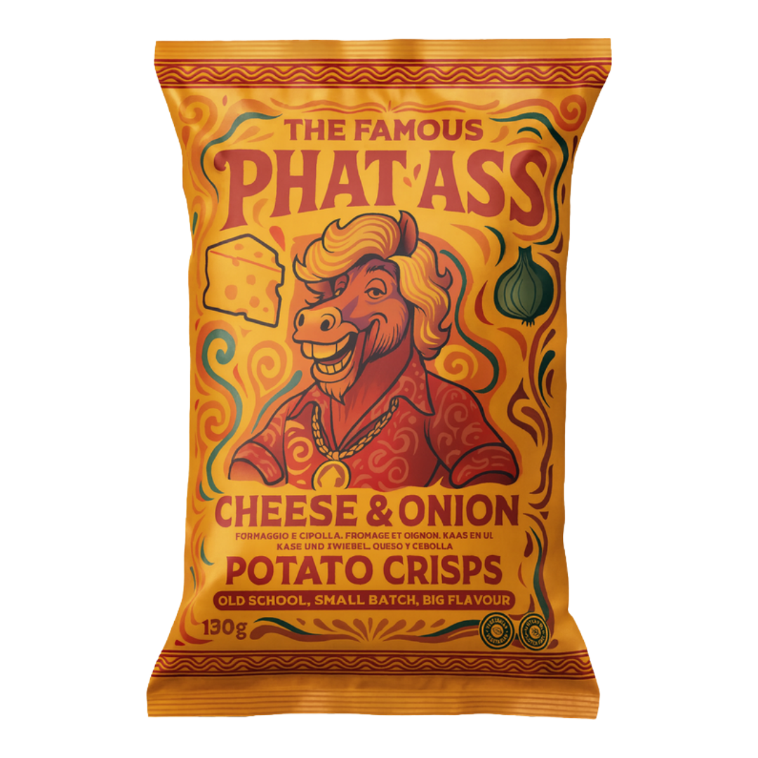 THE FAMOUS PHAT ASS Cheese & Onion Crisps (130g) VGN Image
