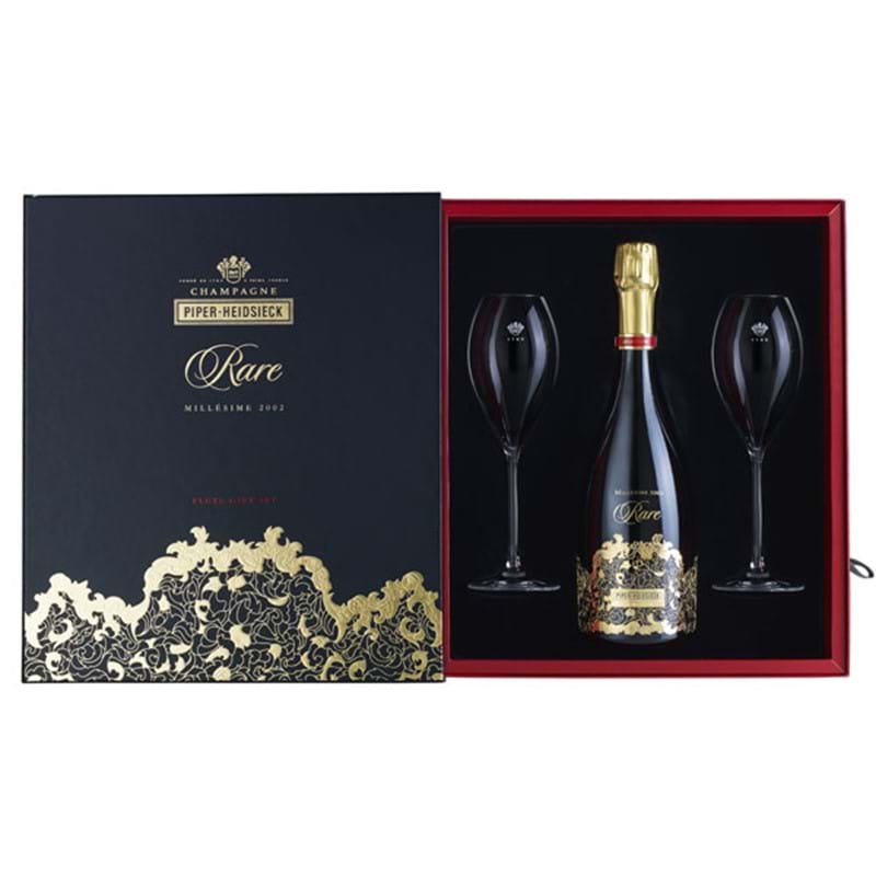 RARE CHAMPAGNE 'Rare' Vintage 2002 Bottle & 2 Flutes GIFT PACK - NO DISCOUNT Image