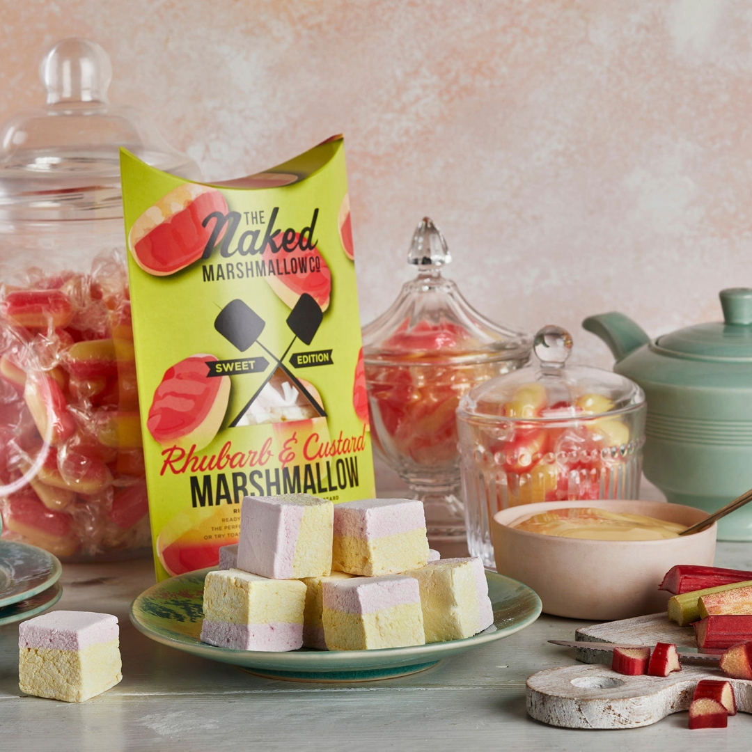 THE NAKED MARSHMALLOW CO. Rhubarb & Custard Gourmet Marshmallows Box (100g) (Christmas) Image