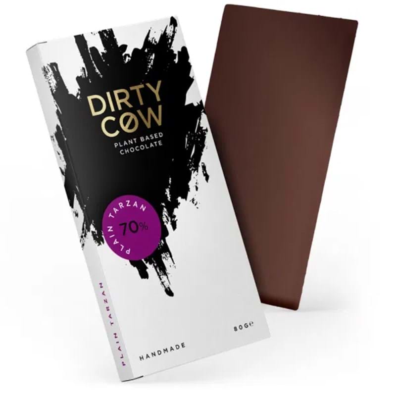 DIRTY COW Plain Tarzan 70% Plant Based Handmade Chocolate - 80g Bar Image