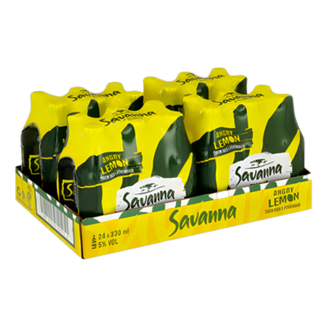 SAVANNA Angry Lemon Flavour Dry Cider from South Africa CASE x 24 Bottles (330ml) 5%abv (los) Image