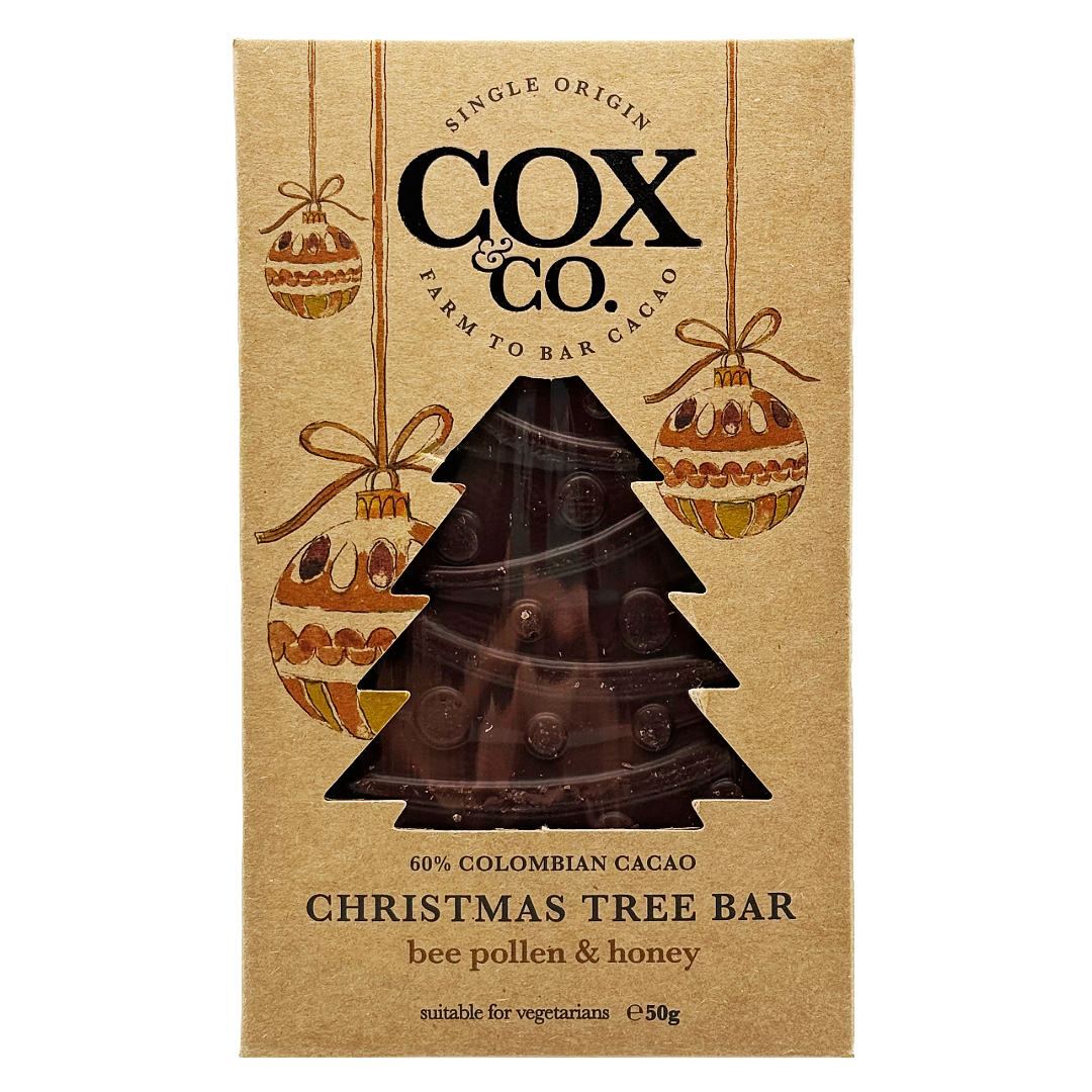 COX & CO Bee Pollen & Honey 61% Cacao Christmas Tree Bar 50g (Christmas) VEG Image