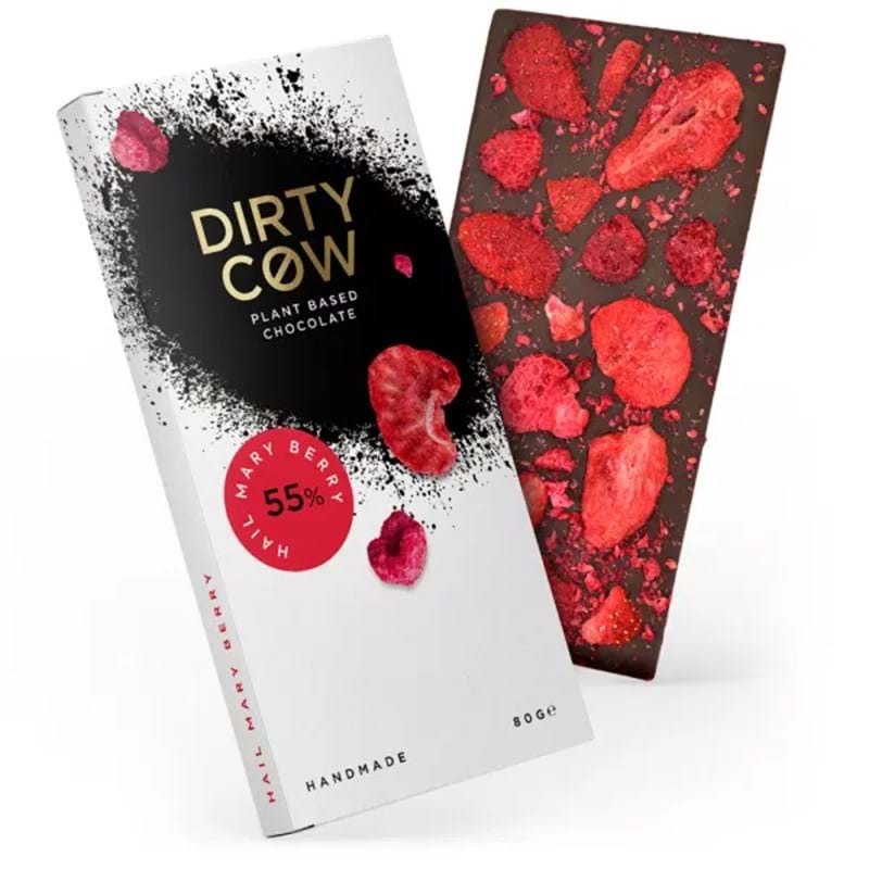 DIRTY COW Hail Merry Berry 55% Plant Based Handmade Chocolate - 80g Bar Image