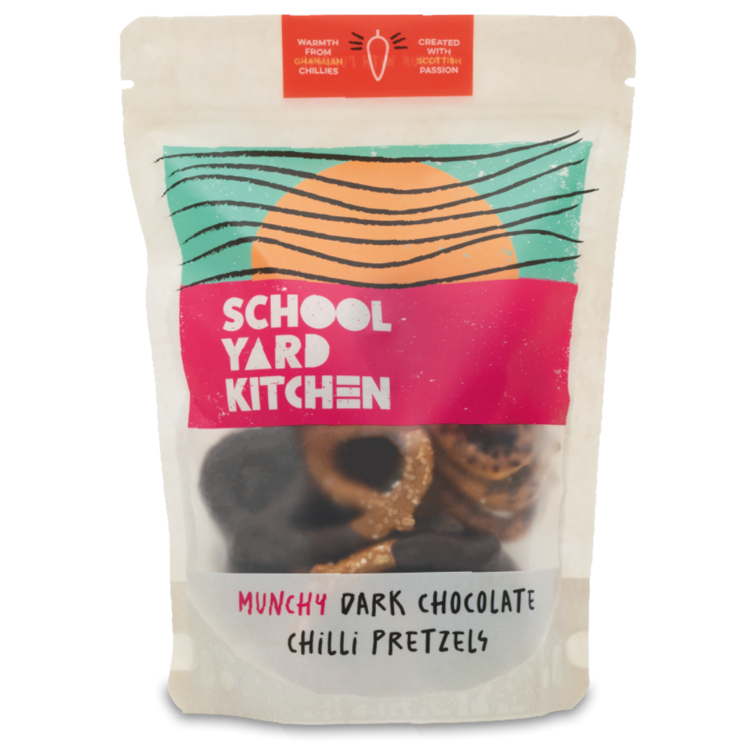 SCHOOL YARD KITCHEN Munchy Dark Chocolate Chilli Pretzels Bag EACH (130g) Image