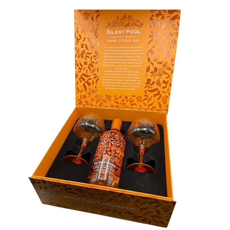 SILENT POOL Rare Citrus Gin from Surrey, Copa Glasses Gift Pack 43%abv - NO DISCOUNT Image