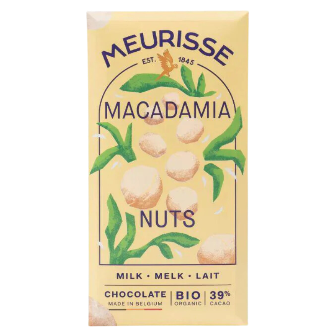 MEURISSE 'Macadamia Nuts' 39% Belgian Milk Chocolate Bar (100g) EACH BIO/ORG/GF Image
