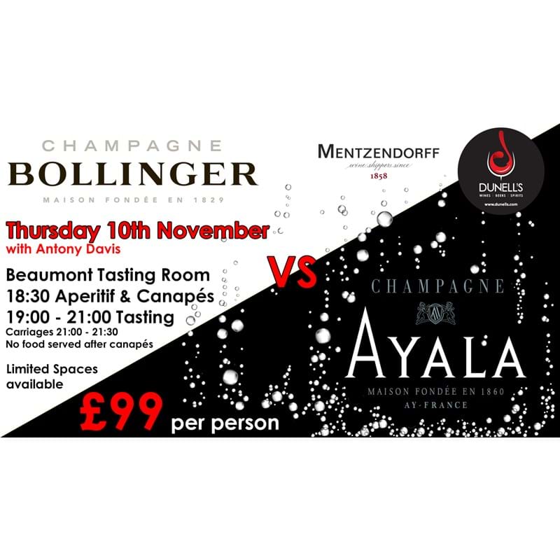 BOLLINGER vs AYALA Champagne tasting with Antony Davis at Beaumont Thursday 10th November 2022 - 18:30 - 21:00 Image