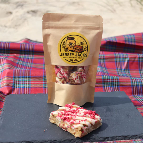 JERSEY JACKS Raspberry & White Chocolate Flapjack POUCH (Small, 9 Pieces) 180g Image
