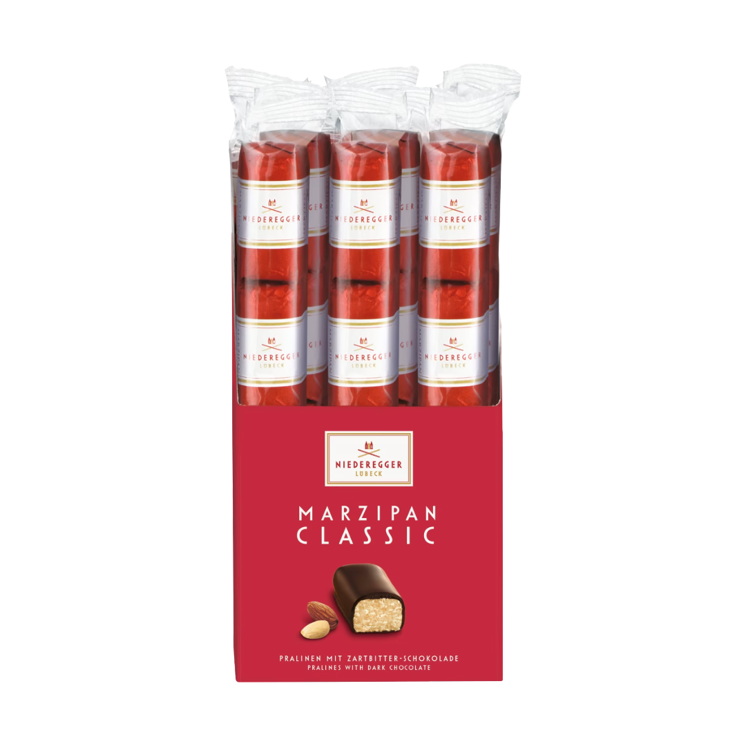 NIEDEREGGER Classic Dark Chocolate Covered Mini Marzipan Loaves Stick Pack 50g (Christmas) Image