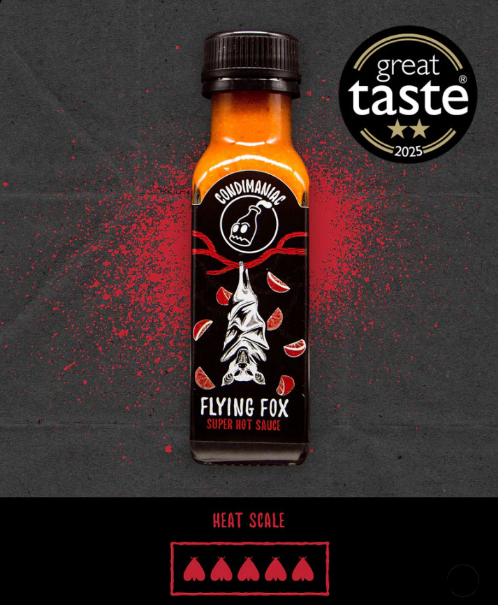 CONDIMANIAC Flying Fox SUPER HOT Sauce Bottle (110ml) VGN Image