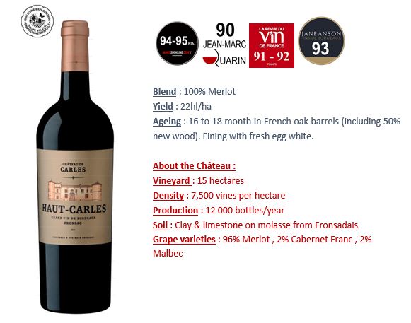 HAUT CARLES de Chateau Carles Fronsac 2022 OWC x 6 Bottle - PRE-RELEASE Image